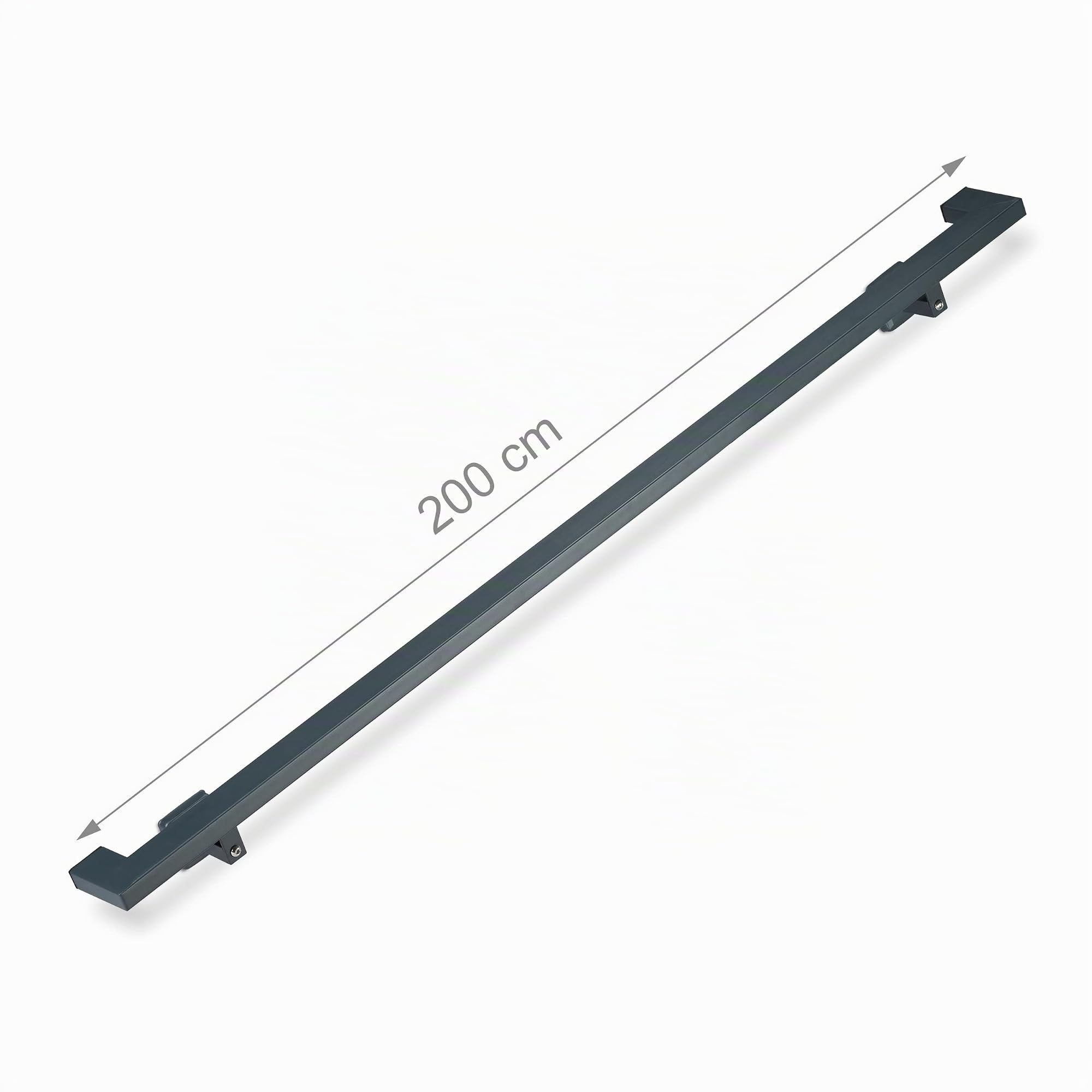 Relaxdays Corrimano Rettangolare per Scale, Passamano per Interni, 200 cm, con Staffa Supporto a Parete Antracite