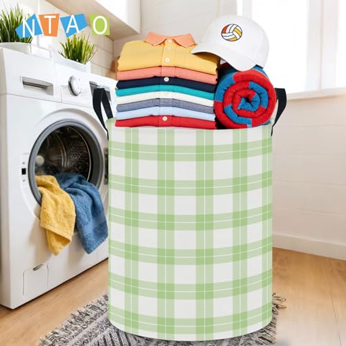 Image of NTAOHAMPER Laundry Hamper, Laundry Basket, Baby Nursery Hamper, Waterproof Storage Bin, Clothes Organizer Basket, Room Decor (Green Plaid)