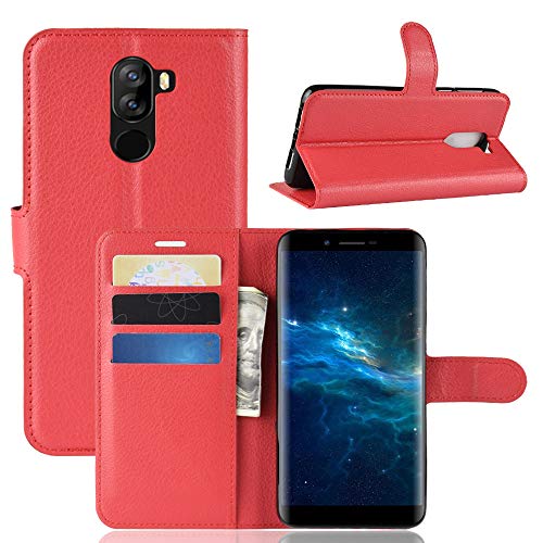 Aidinar Coque Doogee X60L, Stand pour Téléphone Portable/avec emplacements pour Cartes de Crédit/Couvercle de Fermeture Magnétique,pour Doogee X60L(Rouge) Cover
