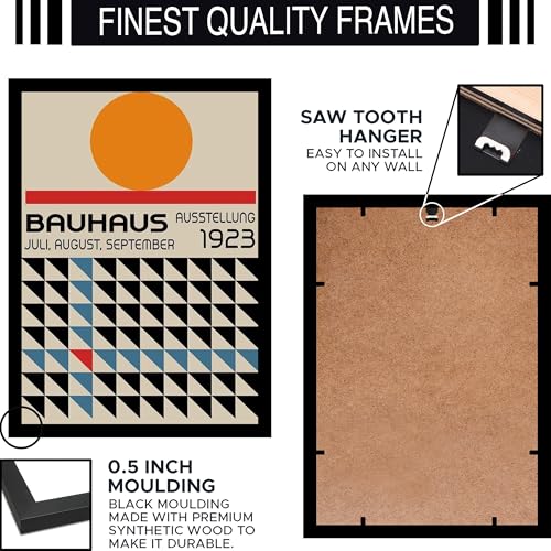 Image of BLINKART Vintage Bauhaus Retro Geometric Aesthetic Poster Gallery | Colorful Wrap Framed For Home Office Studio Living Room Modern Art Studio Decoration Abstract Shapes | (d149) | 13x10 Inch