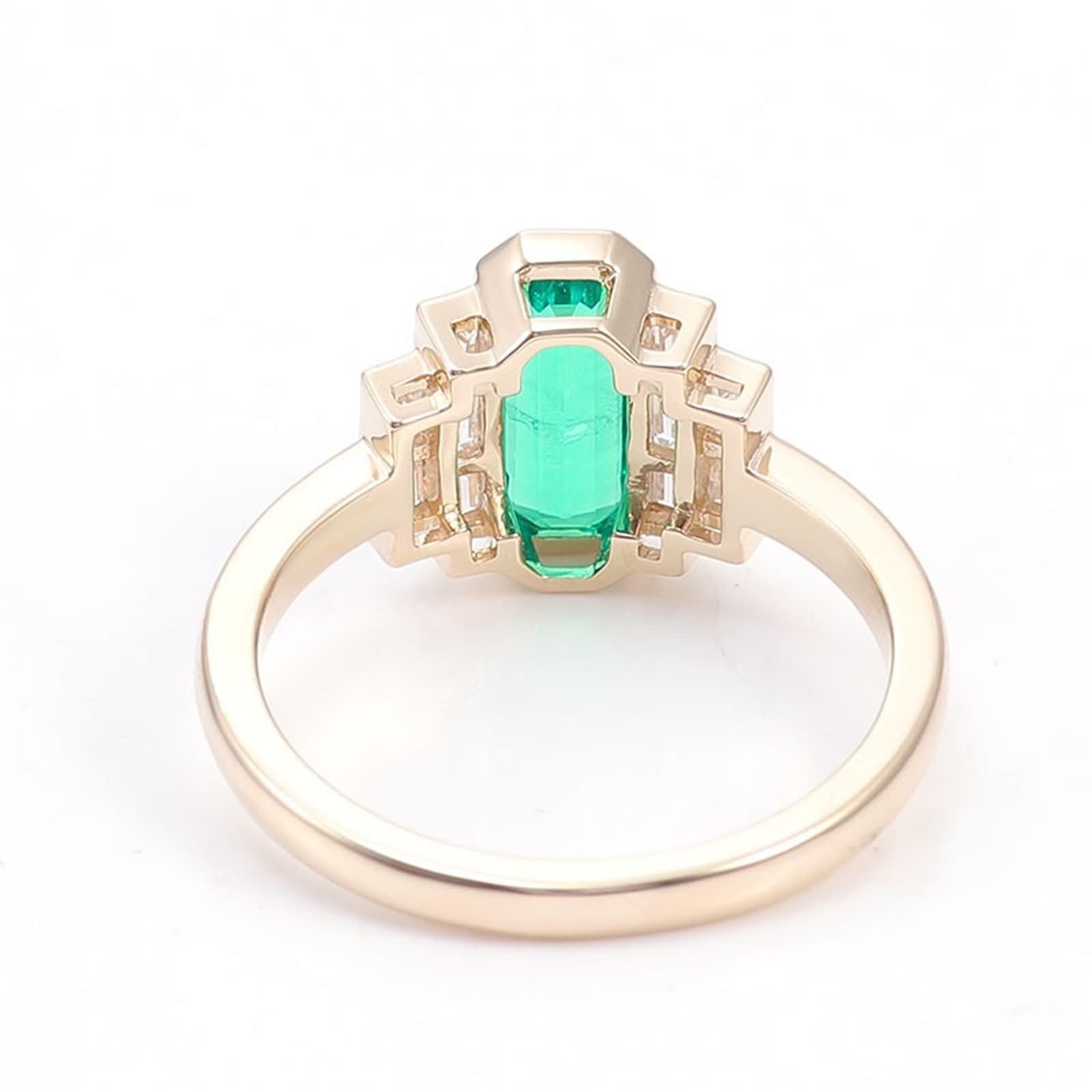 Bague de fiançailles rectangulaire en or jaune 9 carats avec émeraude verte et moissanite pour femme