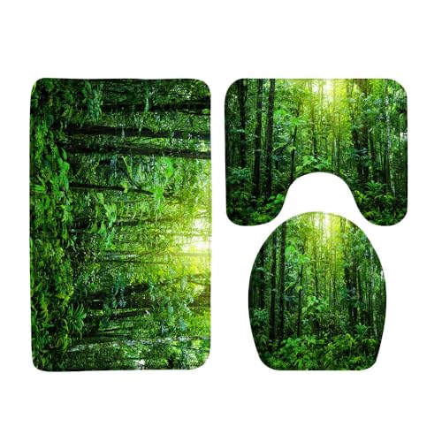 VPUPCN Tropical Rainforest 3 Pcs Bath Rugs Set,Green Palm Plnat Nature Jungle Landscape Lush Tree Forest Botanical Bathroom Kitchen Rug with 17.8