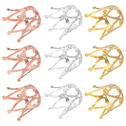 OFFSCH 9 Adornos de Tiara para Pasteles de Princesa 9 Piezas en Oro Plata y Rosa Dorado con Gemas Decoración para Cumpleaños Infantiles Bodas y Fiestas Temáticas Accesorios