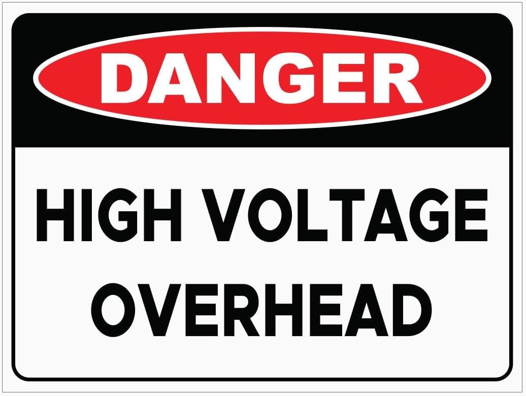 Danger High Voltage Overhead Rust Free Aluminum Tin Sign - Warning Decor with Pre-Drilled Holes for Indoor-Outdoor Rural Road Power Line, Industrial Overhead Cable - 8x12 Inch​