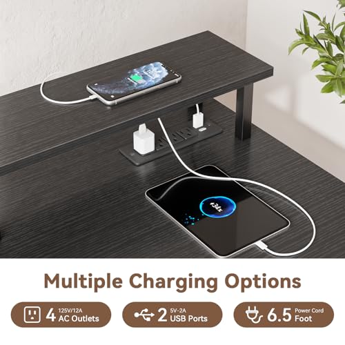 47 Inch L Shaped Gaming Desk with Power Outlets and LED Lights, Reversible Computer Desk with File Drawers & Monitor Stand, Corner Gamer Desk Table for Home Office with Storage Shelves, Black - Image 5
