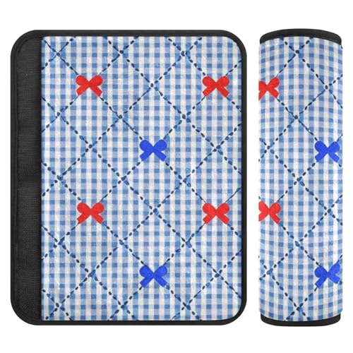 EtherSpher Red and Blue Bow Check car seat Neck Strap Covers, Release Stress to Your Neck and Shoulders, car seat Cover for Backpack Airplane Auto Protector para cinturón de carro 2 pcs