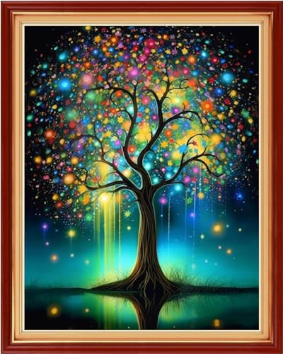 Image of Dimensean Stamped Cross Stitch Kits Full Range of Embroidery Patterns Starter Kits for Beginners Adult DIY Cross Stitches Needlepoint Kits 11CT-Aurora Tree 16x20 inch