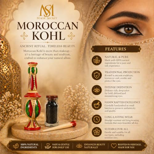 Image of MS MAGIC SECRET Moroccan Kohl Kajal - 100% Natural Herbal Eye Kohl, Smudge-Proof Long Lasting, Traditional Arabic Surma for Dark Intense Eyes (Chemical-Free, Handcrafted) 5g