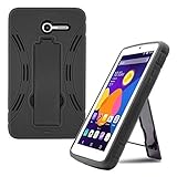 Alcatel Pop 7 LTE Case by KIQ (TM) Drop Protection Hybrid Case Silicone Plastic Cover Built-In Kickstand for Alcatel One Touch Pop 7 LTE 9015W - Black / Black