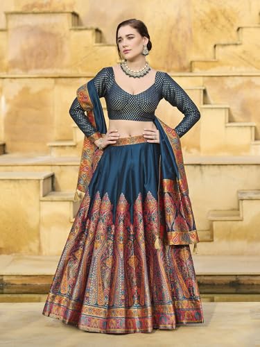 Image of PURVAJA Women's Jacquard Semi-Stitched Lehenga choli