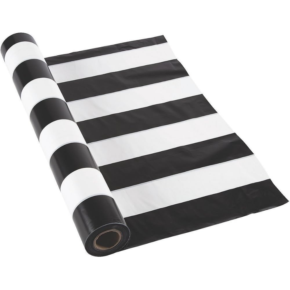 Fun Express Black and White Striped Tablecloth Roll - 100 Feet