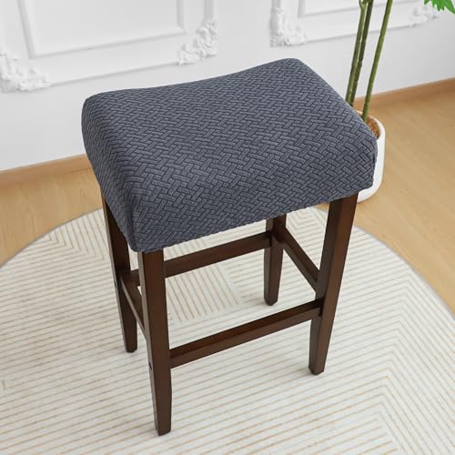 Image of Waterproof Bar Stool Covers Set of 4 Rectangle Jacquard Stretchable Backless Barstool Seat Cover Dark Grey Counter Bar Stool Slipcovers Washable