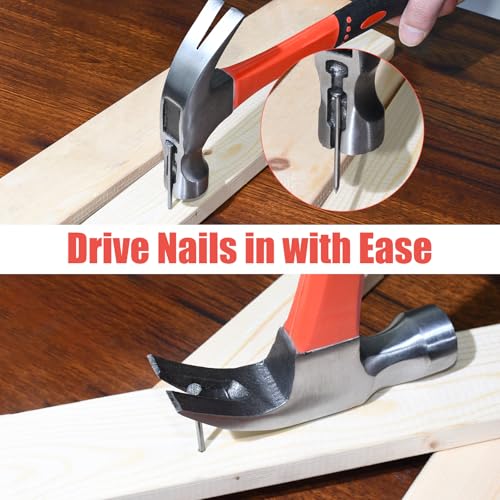 Image of 16oz & 8oz Claw Hammer Set with Magnetic Nail Holder,Non-Slip Grip | Dual Hammer Combo for Various Needs,for Women, Camping, Wood Working, House Repairs, Claw, Stubby, Tack