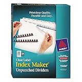 Avery 8 Tab Unpunched Dividers for Use with Any Binding System, Easy Print & Apply Clear Label Strip, Index Maker Customizable White Tabs, 25 Sets (11444)