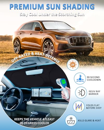 Image of Sun Shade for Audi Q8 2019-2023 2024 2025 2026 Windshield Sunshade | Sun Visor Custom Fit Audi Q8 Foldable Front Window Cover Retractable Protector Interior Cool UV Rays Blocker
