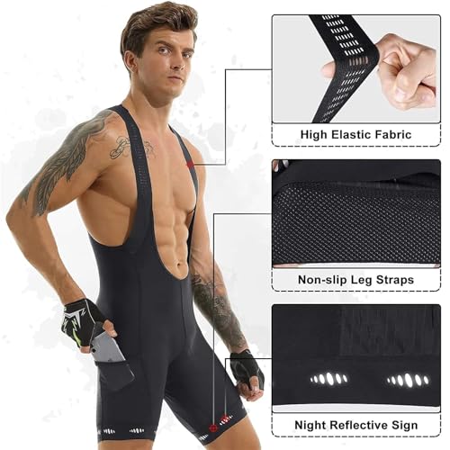 XYLRSMH Short Cycliste Homme Cuissard à Bretelles de Cyclisme for Homme avec Poche Cuissard à Bretelles en Polyester à séchage Rapide Série Competitive Edition Cuissard Homme(Black,Europe-L) – vue 4