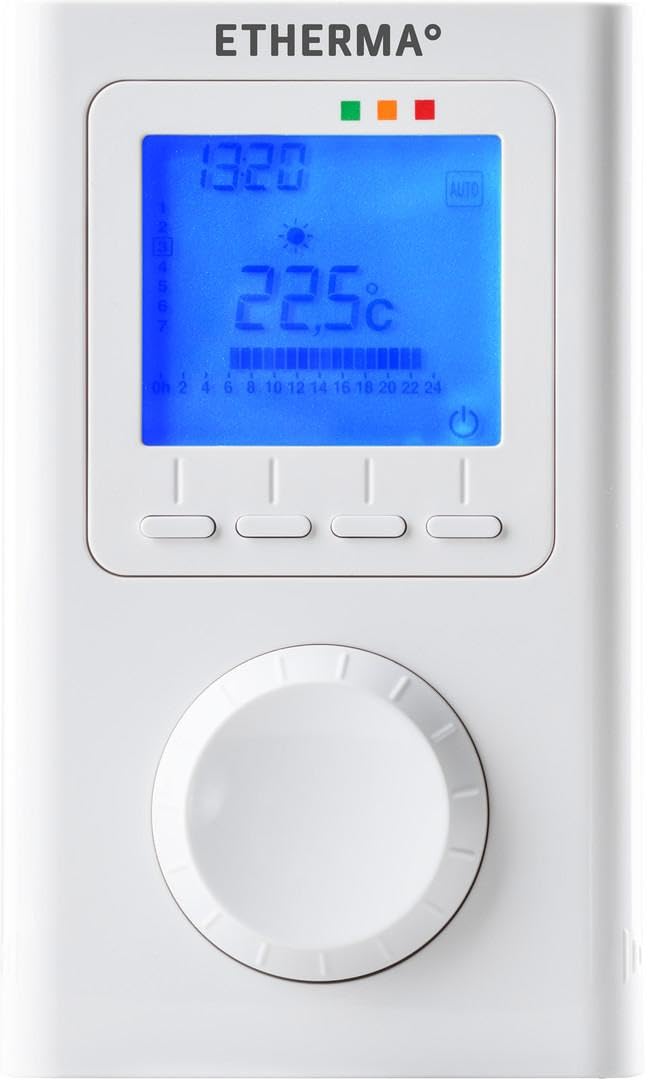 ETHERMA ET-14A, Elektronisches Funk-Raumthermostaat mit Uhr, LCD-Anzeige, Farbe: reinweiß, Mße: 135 x 80 x 23 mm, ET-14A