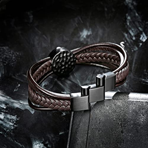 Image of murtoo Men's Bracelet Leather with Compass, Braided Leather Bracelets for Men Magnetic Clasp 7.5 /8.5 /9.5 inch Gift for Husband Boyfriend Father