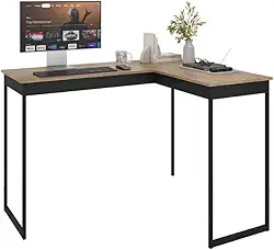 Escrivaninha Mesa de Canto Escritório Home Office L 110cm Apoio Industrial Preto Tampo Laminado Pier
