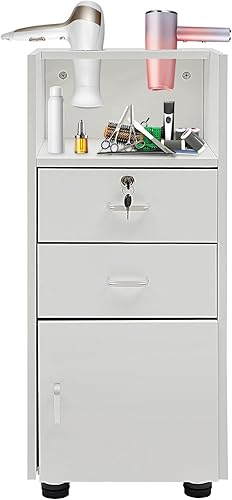 Gabinete de almacenamiento para estaciones de peluquería de 5 capas con cajón y ruedas, 2 soportes para secador de pelo, para estilista, peluquería,
