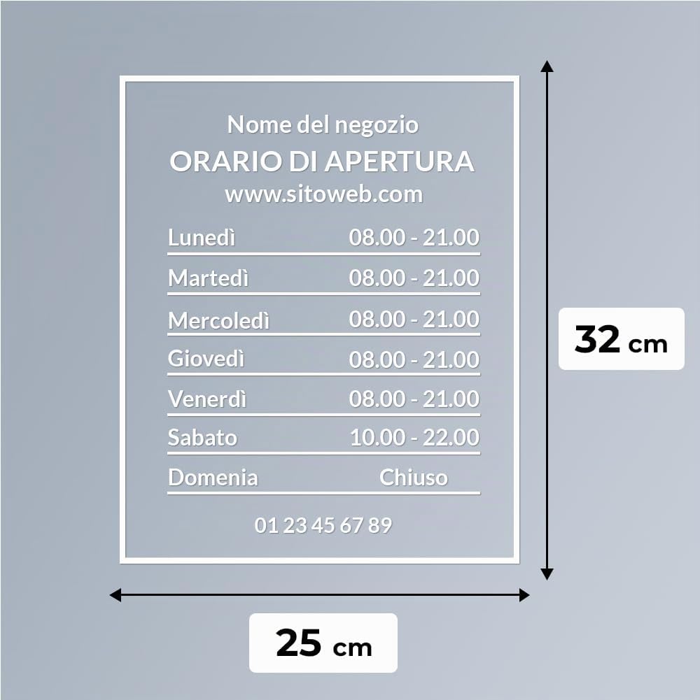 Autocollant per orari personalizzato per vetrine del negozio - Design 1