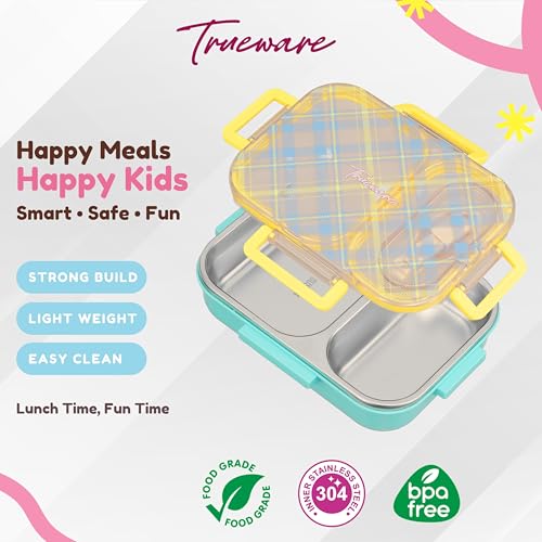 Image of Trueware Cool Touch 304 Stainless Steel PU Insulated Lunch Box with Two Compartment BPA Free, Food Grade Ideal for School, Picnic, Office & Outdoor - 540ml