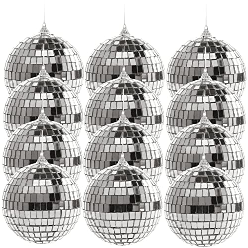 Bola espejada decorativa SaditY, 24 unidades, para árbol de Navidad, fiestas y decoración de eventos, diseño disco ball plateado con espejos pequeños miniatura 1