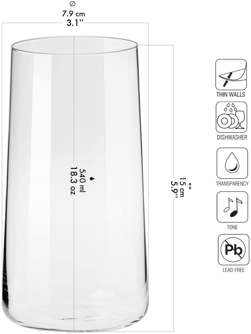Krosno Tall Water Juice Drinking Glasses, Transparent, 12 Count (Pack of 1) - Image 2