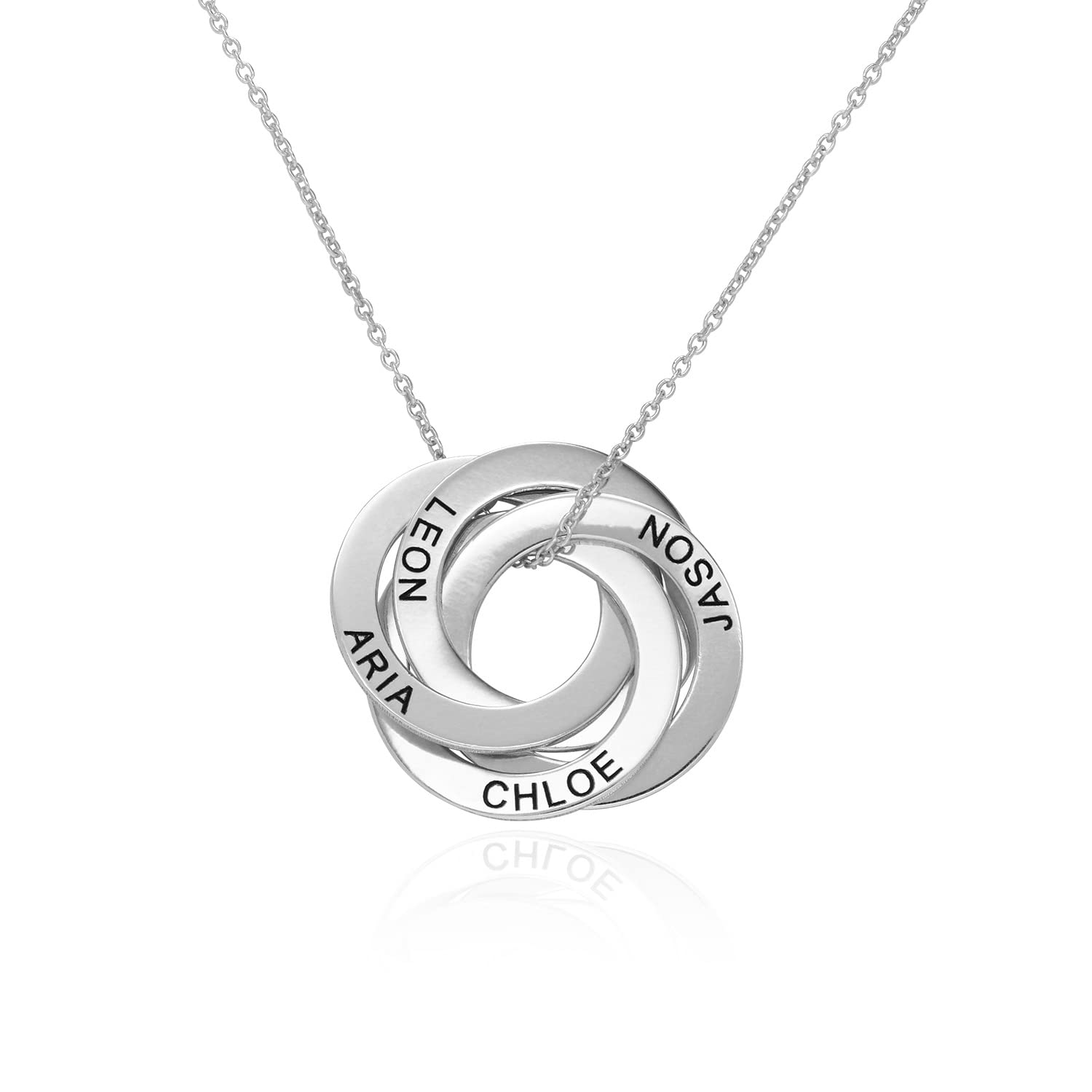 MyNameNecklace Personalized Russian Rings Necklace with Inscriptions - Two, Three, Four or Five Custom Pendant - Dainty Gift for Mom, Grandma, Her, Women - Jewelry for Christmas, Birthday