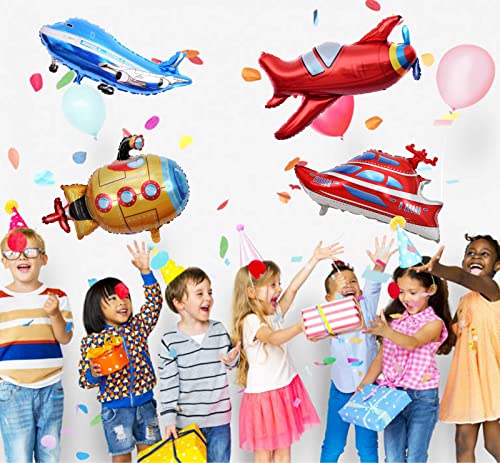 9 Pcs Transportation Balloons,Train Ambulance Police Car Fire Truck School Bus Plane Submarine Ship Balloon For Transportation Birthday Party Supplies,Kids Vehicle Party Favor Decorations #TOP4