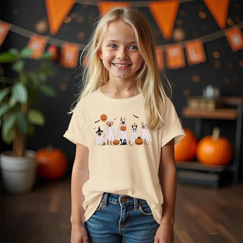 SOFEON Kids Halloween Ghost Dog Shirt Boys Girls Doggy Pumpkin T-Shirt Funny Cute Spooky Season Short Sleeve Tees Tops 6-11Y2