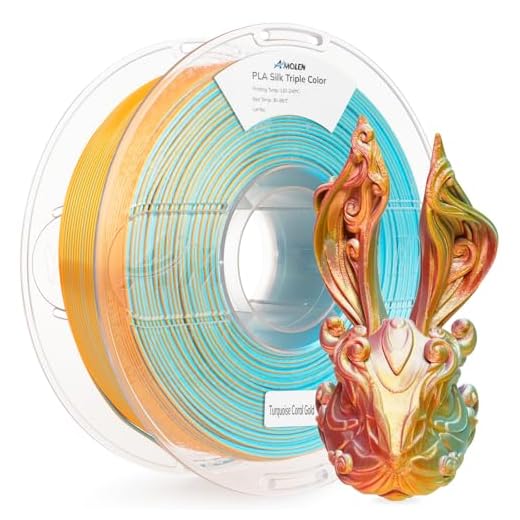 AMOLEN Silk PLA 3D Printer Filament, Tri Color Coral Gold Turquoise PLA 1.75mm, Shiny Multi Color Change Filament 3D Printing PLA Filament for Most FDM 3D Printer, 1kg Spool(2.2lbs)