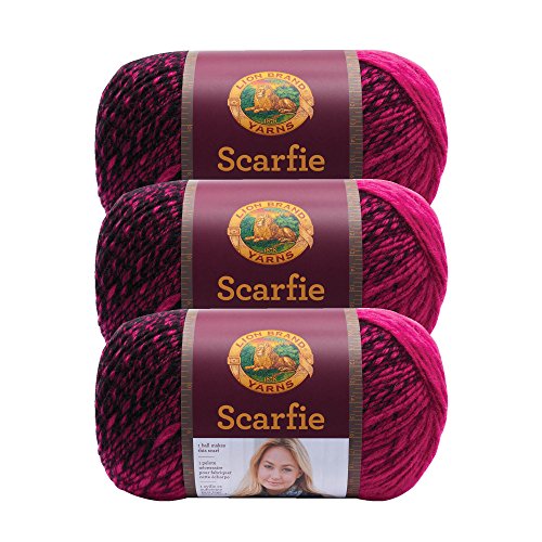 Image of (3 Pack) Lion Brand Yarn Scarfie Bulky Yarn, Black /Hot Pink