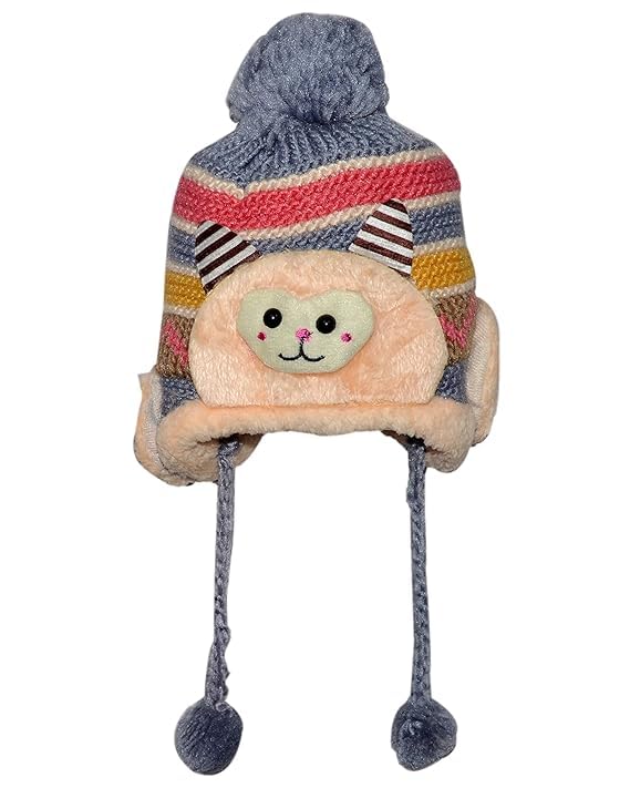 Babyhug Knit Woollen Cap - Red & Grey