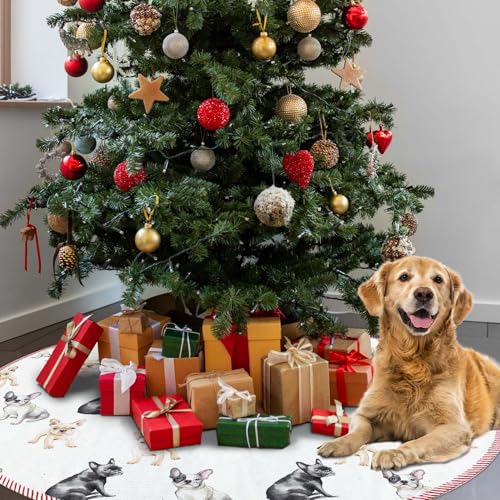Lengues French Bulldog Christmas Tree Skirt 48 Inch, French Bulldog Lover Gifts Holiday Xmas Tree Skirts, Christmas Dog Decor Gifts Mat Blanket Rug Decoration for Indoor Outdoor Holiday Home Decor by Lengues - Used condition - Image 4