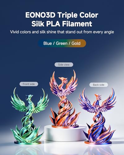 Image of Silk Tri-Color PLA Filament 1.75mm, Coextruded 3D Printer Filament, Color Changing Rainbow Silk PLA, Ultra Glossy Multicolor Printing PLA, Tangle Free, ±0.03mm, 1KG Spool, Blue Green Gold