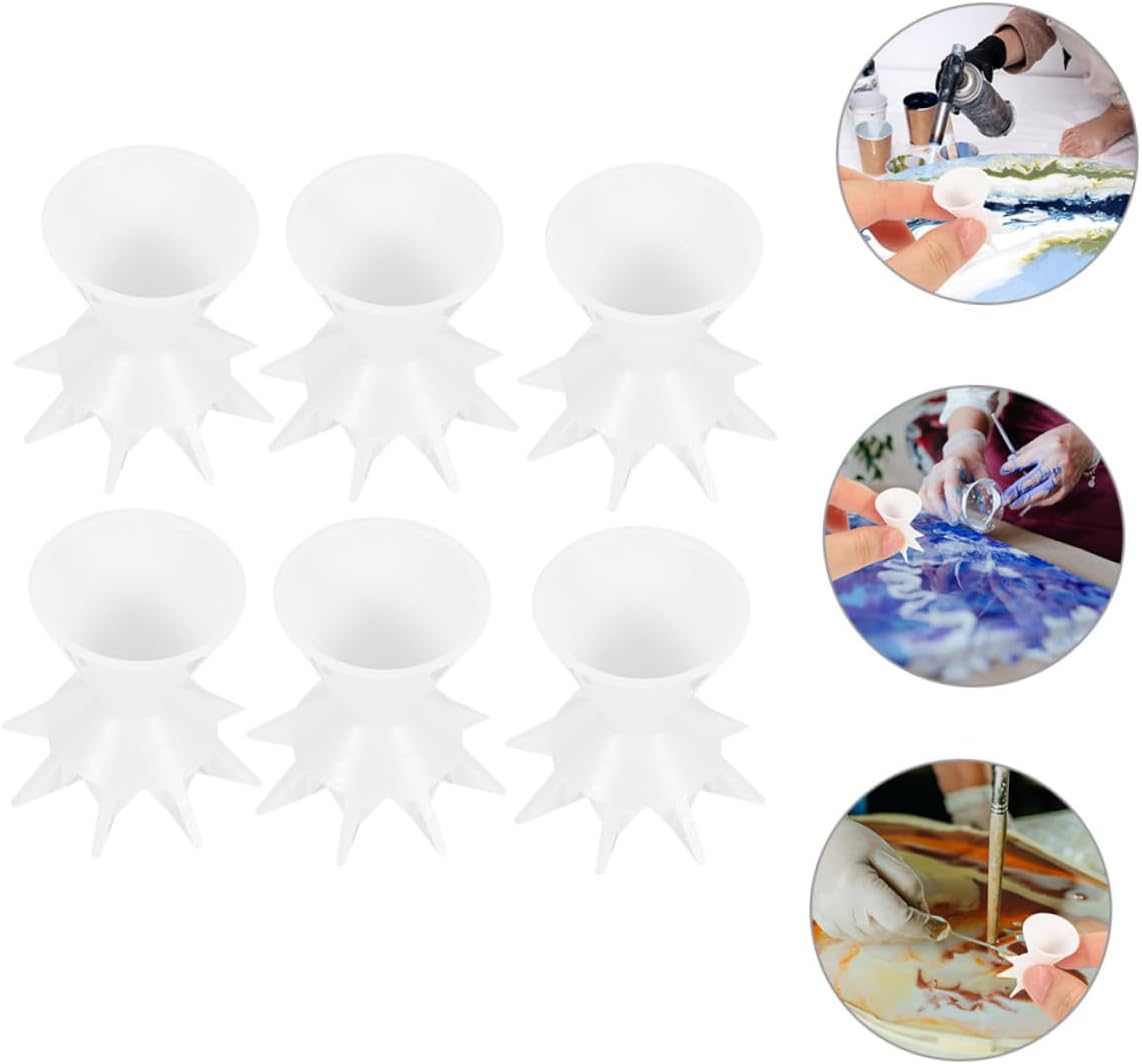 CALLARON 6pcs Reusable Silicone Paint Pouring Cups Funnel Set White for Fluid Art Pouring Painting Supplies DIY Craft Mixing