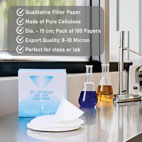 Image of EISCO Pack of 100 Premium Qualitative Filter Paper - 15cm, 8-10 Micron, High-Purity Lab Paper for Chemistry, Liquid Filtration, Science Experiments, Research, Classroom & STEM Activities