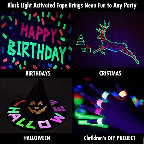 Neon Tape - 6 Colors Fluorescent UV Blacklight Glow In Dark Tape - Neno Gaffer Cloth Tape for Neno Party Decoration (0.6 inch x 16.5 feet)