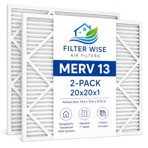 FilterWise 20x20x1 Air Filter MERV 13 Pleated HVAC Furnace and AC Replacement Filter Residential Heating and Cooling System Filter 2-Pack