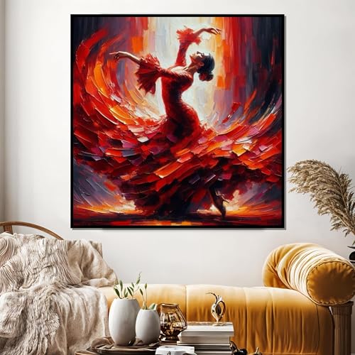 TONGYINLI Tableau sur toile représentant une danseuse de flamenco enflammée, affiches et impressions de danse passionnée, images en robe rouge, décoration...