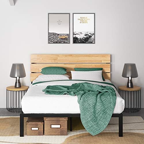 ZINUS Paul 36 cm Metal and Wood Platform Bed Frame | Wood Slat Support | Easy Assembly | Double | Natural