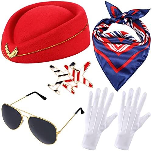 Bencailor 7 Pcs Women Flight Attendant Costume Accessories