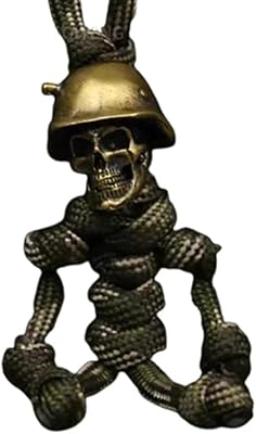 CeFurisy Skull Keychains, Personalized Skull Paracord Vintage Brass Skull Car Keychains, (Military Green