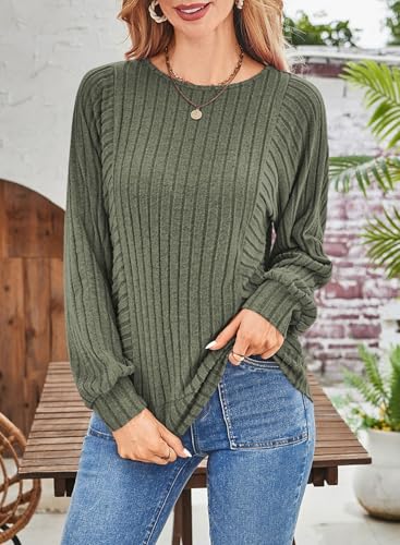 Dokotoo Womens Soft Long Sleeve Crewneck Shirts Fall Casual Loose Fit Knit Tops Blouses3