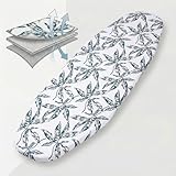 Umiin Funda tabla de planchar grande 165 x 65 cm - Cubierta Extra Gruesa 6mm de Algodón y Fieltro con Diseño de Hojas - Ajustable con Elástico 3 Velcros y Gancho S - Acolchado de Alta Gama Antienredos