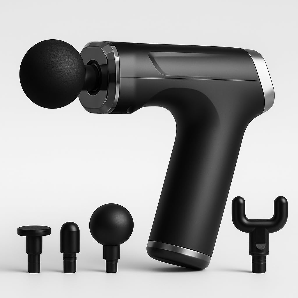 Coverzone Masaj Aleti Profesyonel Kademeli 24W Güç Derin Doku Kas Masaj Tabancası Masajı 4 Farklı Başlıklı F800 (Siyah)