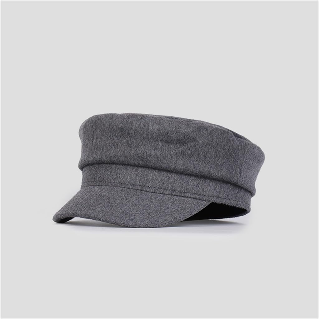 Grey Shaggy Tweed Octagonal Cap Casual Duck Tongue Cap Navy Cap Sailor Cap