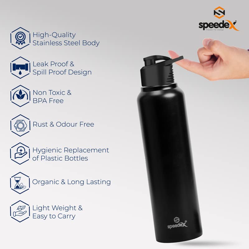 Speedex-Stainless-Steel-1-LITRE-Water-Bottle-for-fridge-SchoolGymHomeofficeBoys-Girls-Kids-Leak-Proof-BLACK-COLOUR-SIPPER-CAP-SET-OF-1-1000-ML