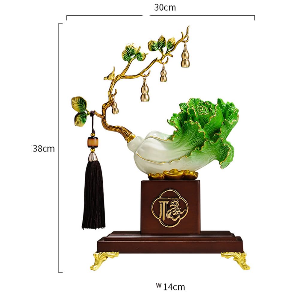 Chińskie drzewo fortuny Statua Feng Shui Rzeźby Feng Shui Figurka kapusty Chińska statua bogactwa Dobrobyt Drzewo pieniędzy Bonsai Figurki bogactwa Żywica Świąteczne jedzenie Biuro,Green